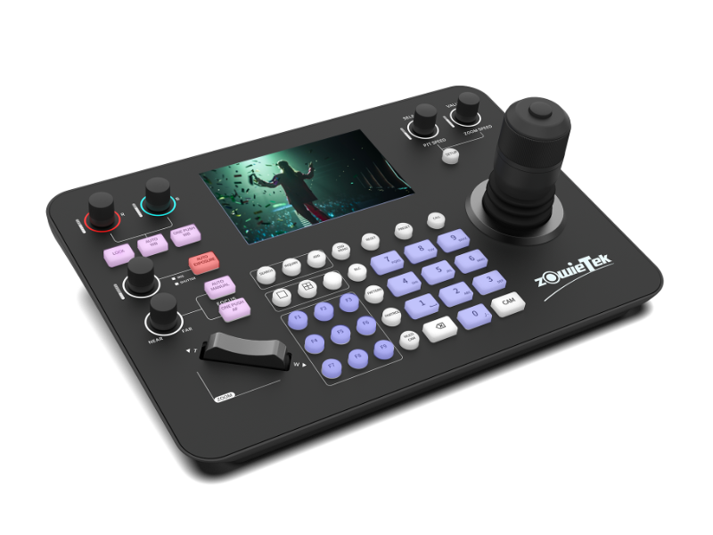 ZowieKBD, Zowietek PTZ Camera Controller with HDMI output, quad-view 5" LCD Screen, 7D joystick, NDI, PoE, Group Control